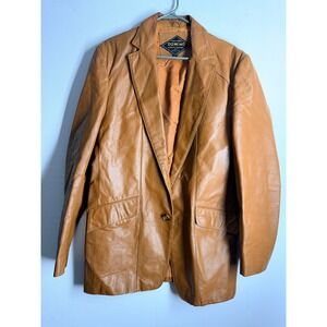 Vintage Domino Sola Corp Tan Leather Blazer Jacket Mens 40 Camel 70s Western